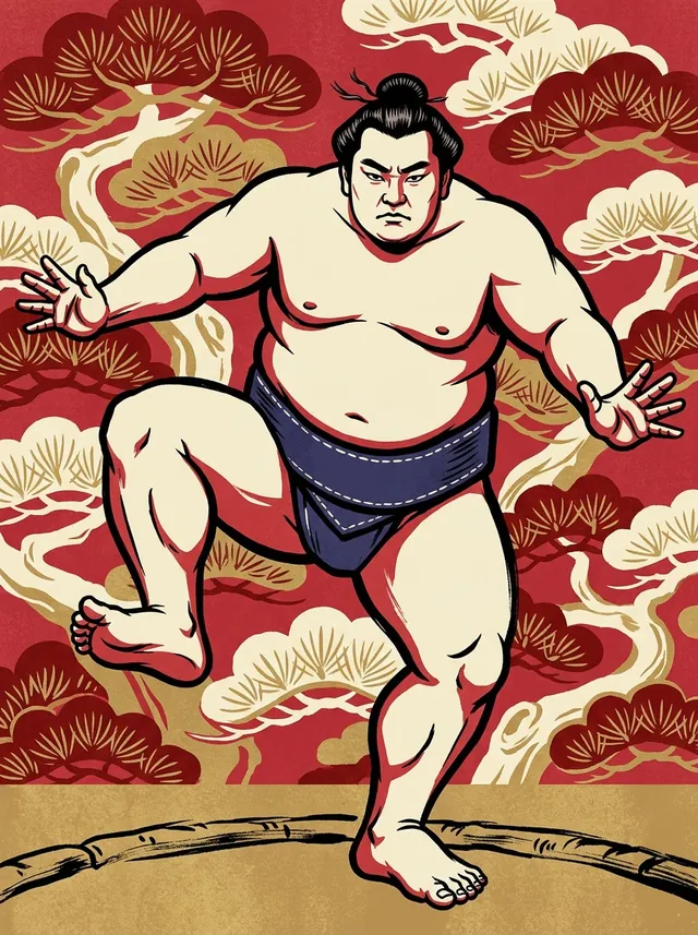 AI-generated illustration of a representative sumo wrestler. Not a photograph or a likeness of Kototenzan Toshimitsu.