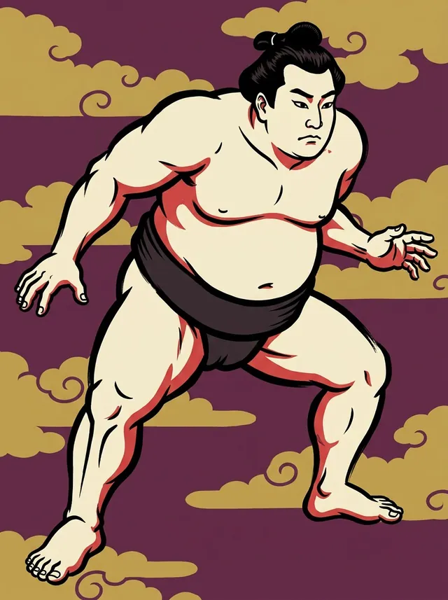 AI-generated illustration of a representative sumo wrestler. Not a photograph or a likeness of Kotomisen Koki.