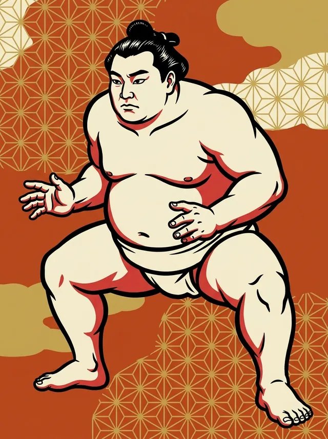 AI-generated illustration of a representative sumo wrestler. Not a photograph or a likeness of Kotoyutaka Naoki.