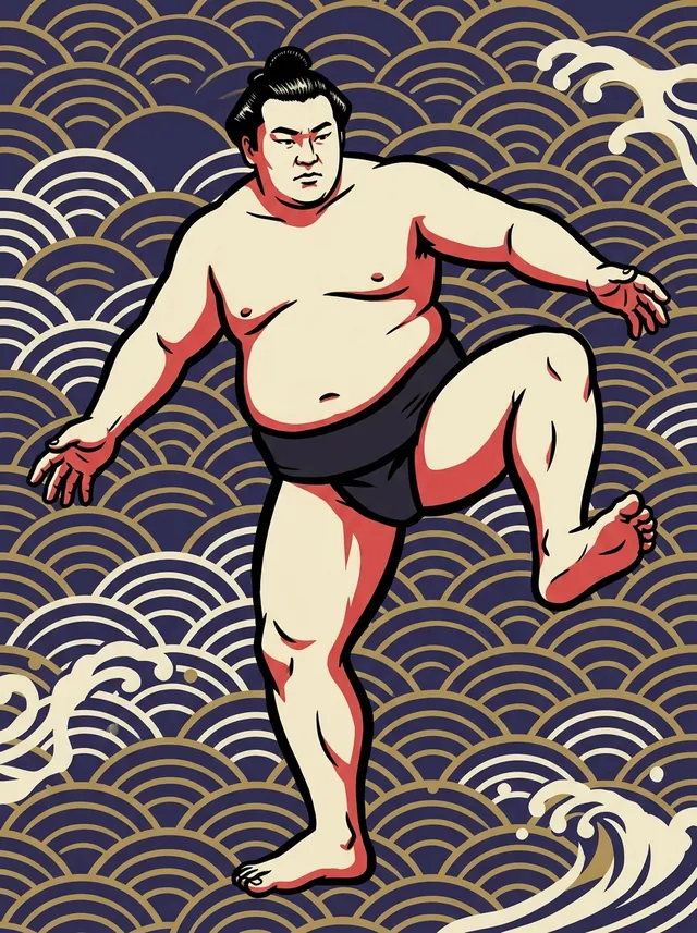 AI-generated illustration of a representative sumo wrestler. Not a photograph or a likeness of Kotoryu Hiroo.