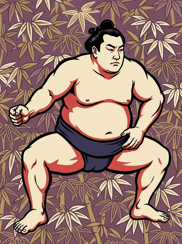 AI-generated illustration of a representative sumo wrestler. Not a photograph or a likeness of Yago Takanori.