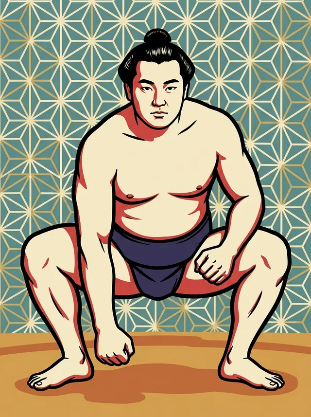 AI-generated illustration of a representative sumo wrestler. Not a photograph or a likeness of Ishiura Shikanosuke.