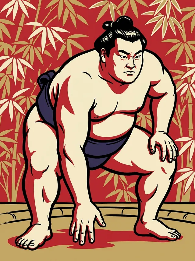 AI-generated illustration of a representative sumo wrestler. Not a photograph or a likeness of Sagatsukasa Hiroyuki.
