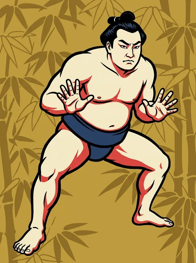 AI-generated illustration of a representative sumo wrestler. Not a photograph or a likeness of Chikubayama Masakuni.