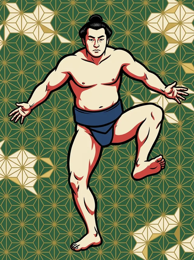 AI-generated illustration of a representative sumo wrestler. Not a photograph or a likeness of Ishinriki Koji.
