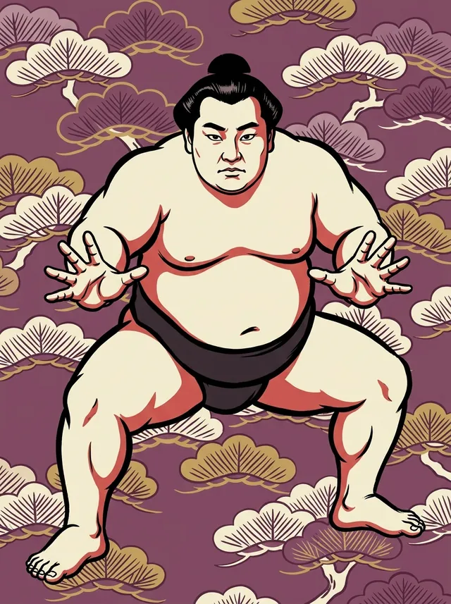 AI-generated illustration of a representative sumo wrestler. Not a photograph or a likeness of Shiden Takumi.