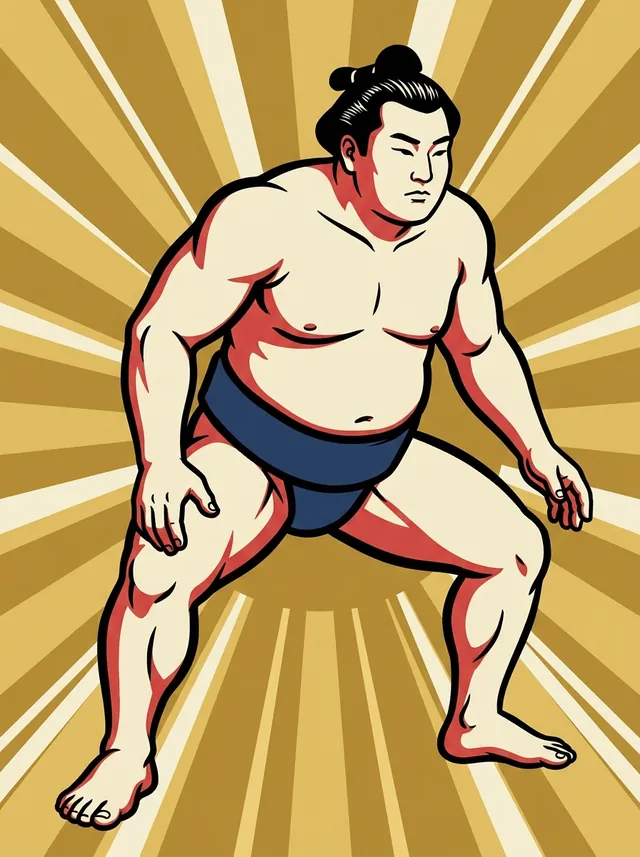 AI-generated illustration of a representative sumo wrestler. Not a photograph or a likeness of Midorifuji Kazunari.