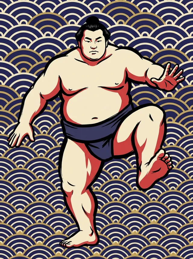 AI-generated illustration of a representative sumo wrestler. Not a photograph or a likeness of Hananokuni Akihiro.