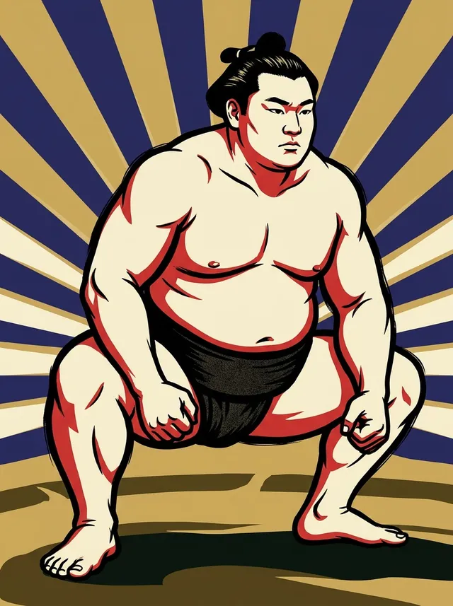 AI-generated illustration of a representative sumo wrestler. Not a photograph or a likeness of Masutoo Akira.