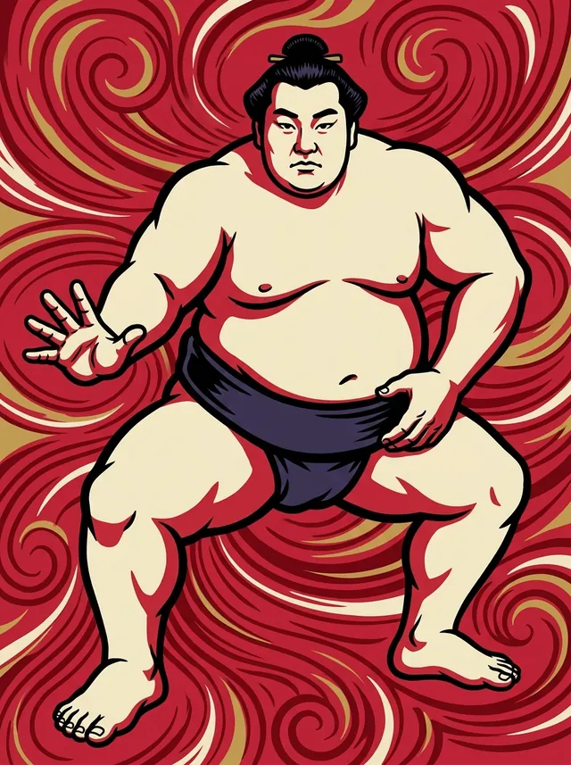 AI-generated illustration of a representative sumo wrestler. Not a photograph or a likeness of Yoshiazuma Hiroshi.