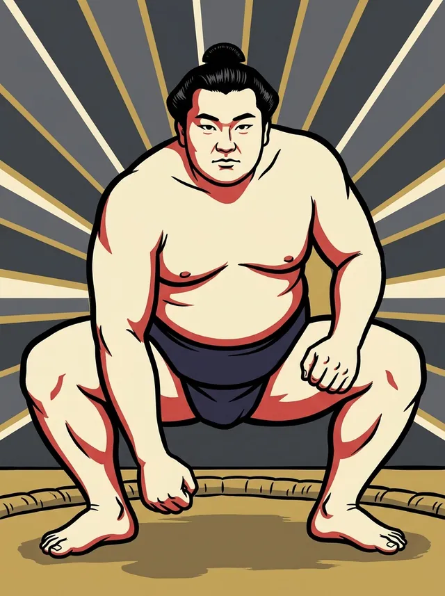 AI-generated illustration of a representative sumo wrestler. Not a photograph or a likeness of Hanahikari Setsuo.