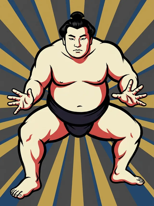 AI-generated illustration of a representative sumo wrestler. Not a photograph or a likeness of Wakanojo Munehiko.