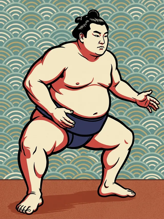 AI-generated illustration of a representative sumo wrestler. Not a photograph or a likeness of Wakatoba Hiromi.
