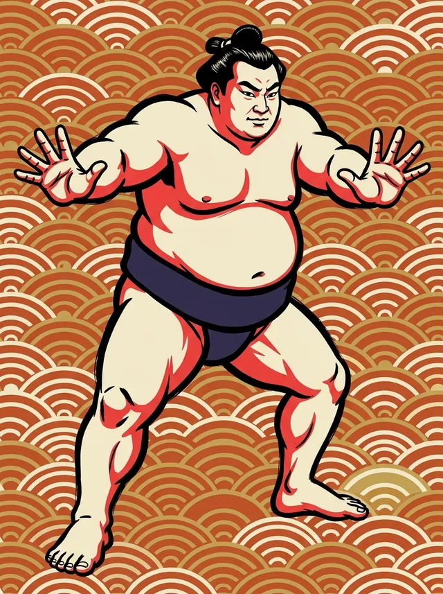 AI-generated illustration of a representative sumo wrestler. Not a photograph or a likeness of Wakatsutomu Hiroki.