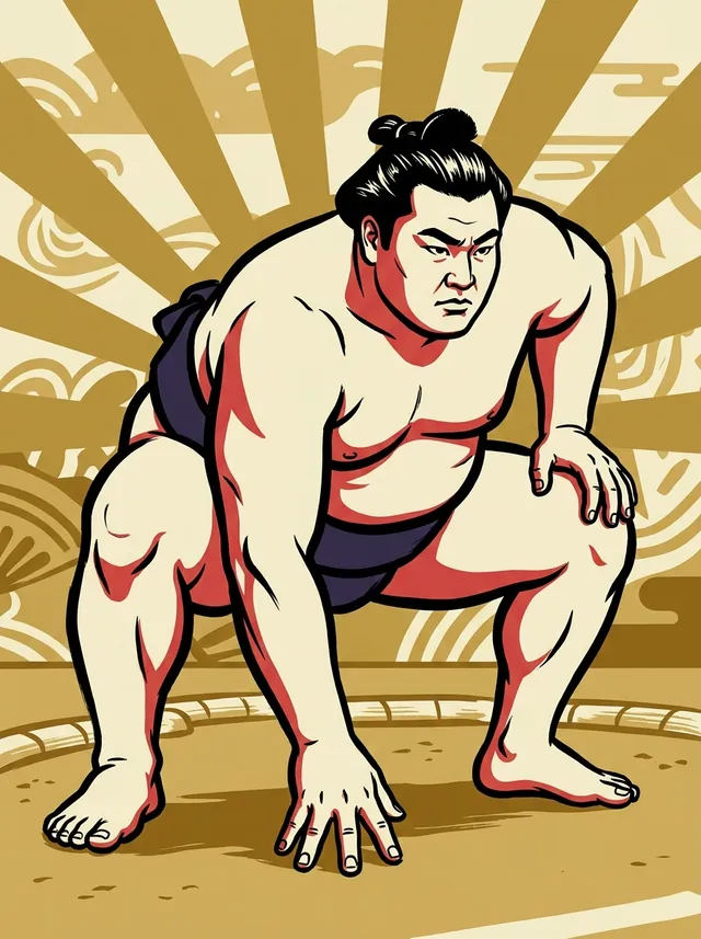 AI-generated illustration of a representative sumo wrestler. Not a photograph or a likeness of Wakasugiyama Toyoichi.