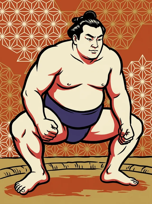 AI-generated illustration of a representative sumo wrestler. Not a photograph or a likeness of Wakakirin Shinichi.