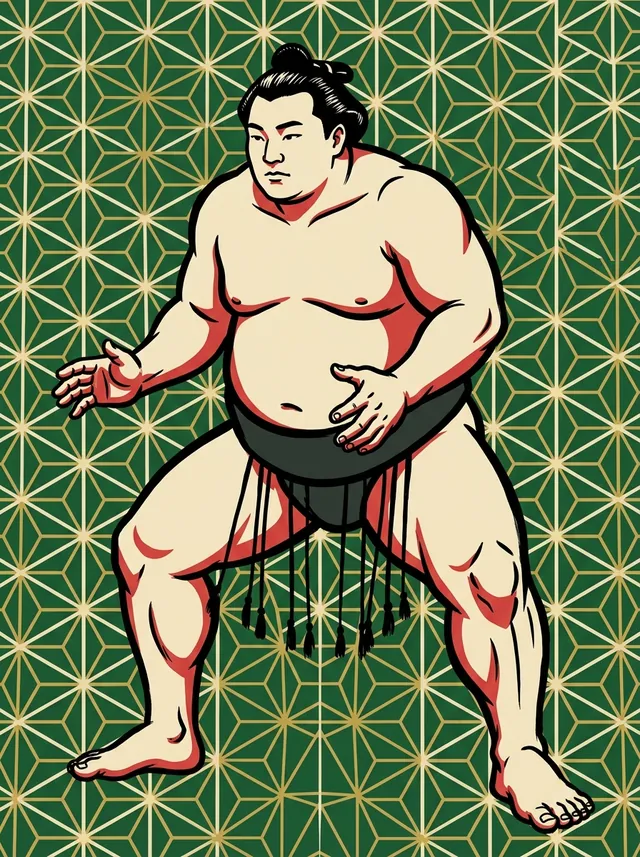AI-generated illustration of a representative sumo wrestler. Not a photograph or a likeness of Hidenoumi Takuya.
