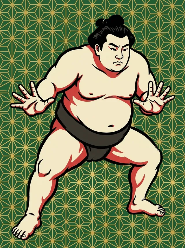 AI-generated illustration of a representative sumo wrestler. Not a photograph or a likeness of Kaonishiki Takeshi.