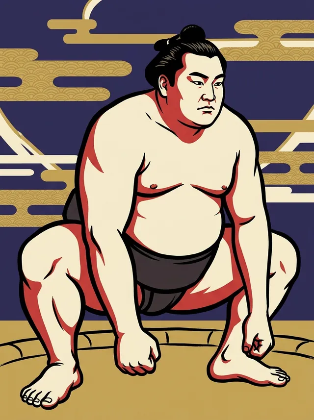 AI-generated illustration of a representative sumo wrestler. Not a photograph or a likeness of Zaonishiki Toshimasa.