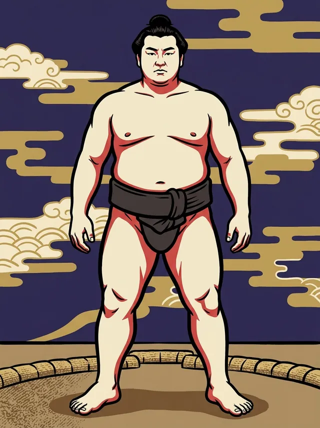 AI-generated illustration of a representative sumo wrestler. Not a photograph or a likeness of Hattori Yuji.