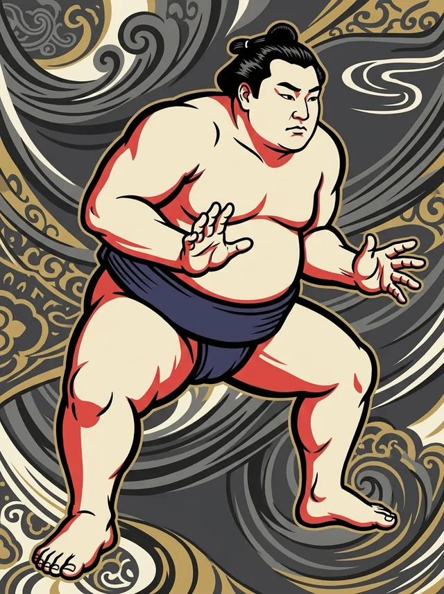 AI-generated illustration of a representative sumo wrestler. Not a photograph or a likeness of Fujiseiun Tatsuki.