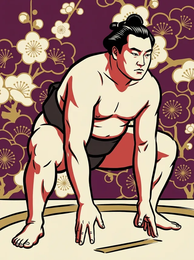 AI-generated illustration of a representative sumo wrestler. Not a photograph or a likeness of Ichinoya Totaro.