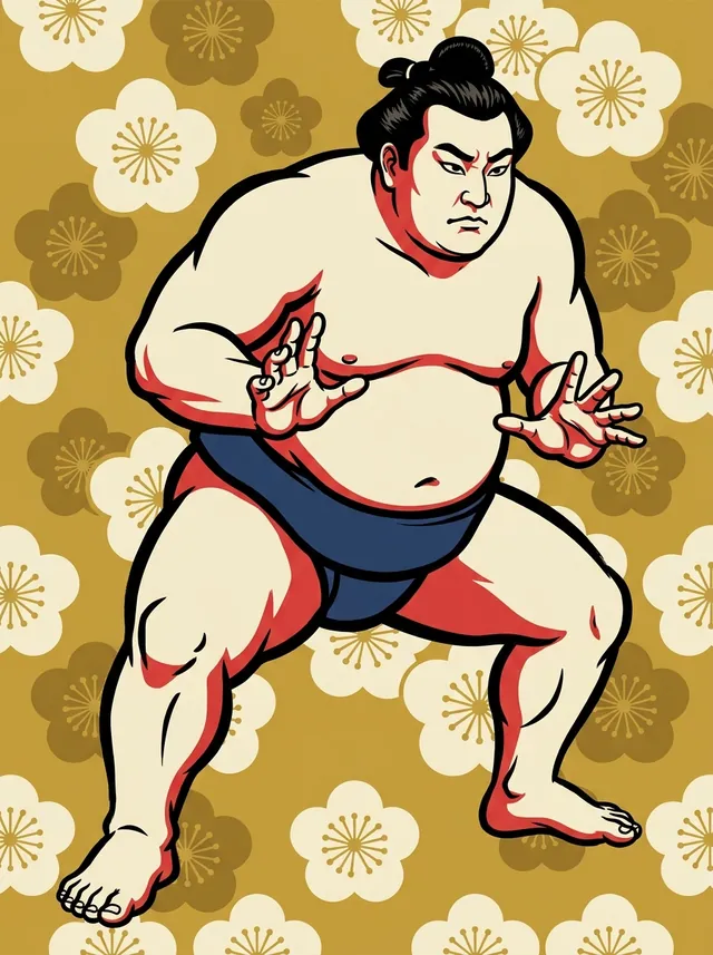 AI-generated illustration of a representative sumo wrestler. Not a photograph or a likeness of Homarefuji Yoshiyuki.
