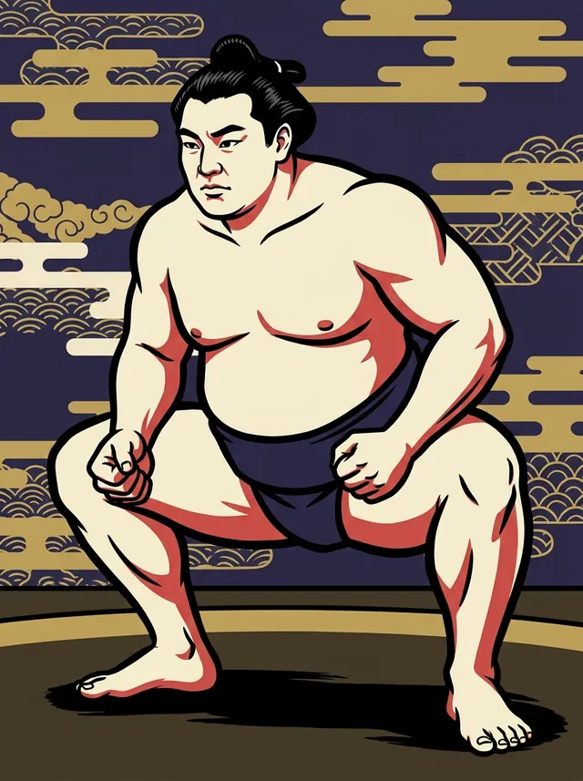 AI-generated illustration of a representative sumo wrestler. Not a photograph or a likeness of Toyozakura Toshiaki.