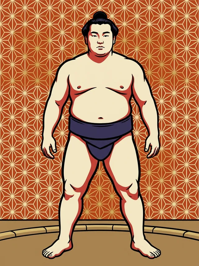 AI-generated illustration of a representative sumo wrestler. Not a photograph or a likeness of Yamaguchi Hisashi.