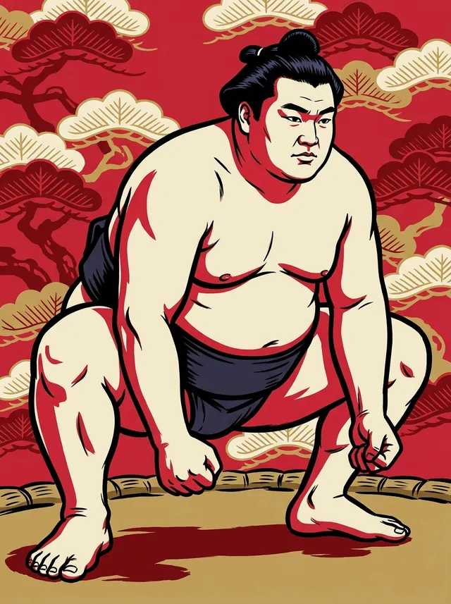 AI-generated illustration of a representative sumo wrestler. Not a photograph or a likeness of Toyonoumi Shinji.
