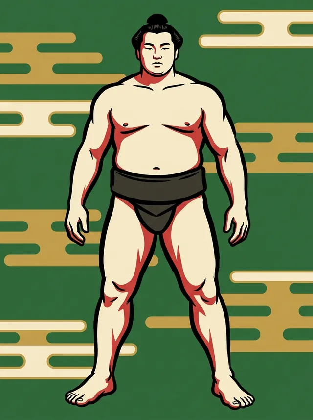 AI-generated illustration of a representative sumo wrestler. Not a photograph or a likeness of Toyonobori Michiharu.