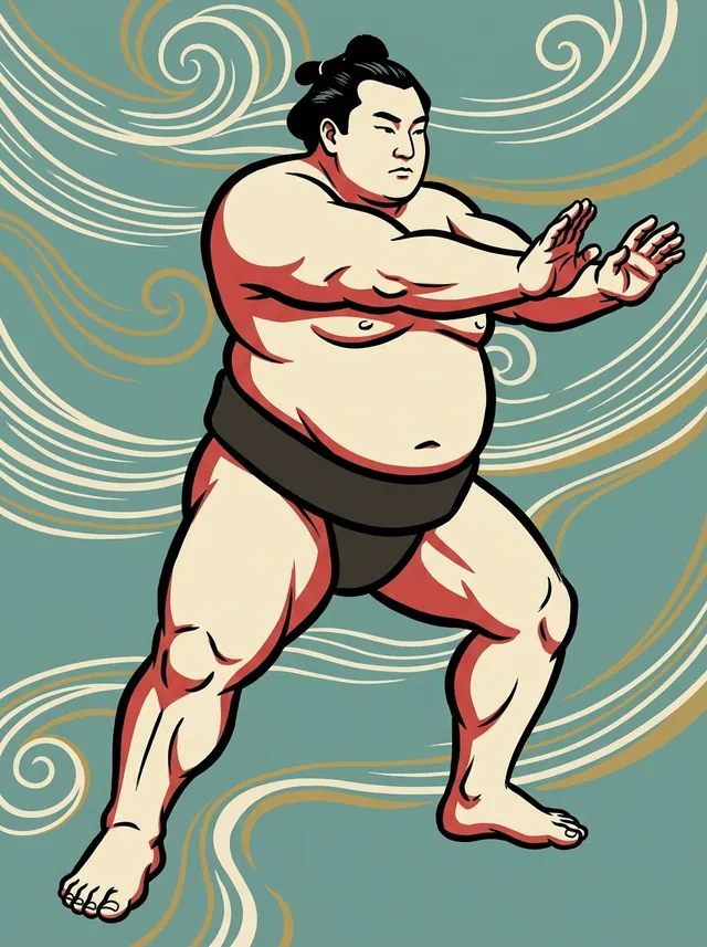 AI-generated illustration of a representative sumo wrestler. Not a photograph or a likeness of Kagayaki Taishi.