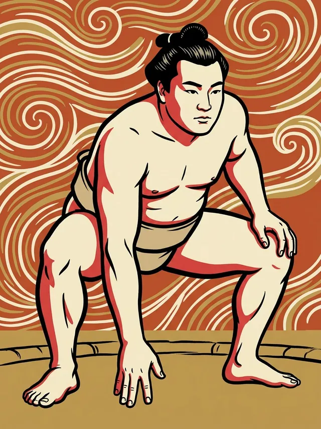 AI-generated illustration of a representative sumo wrestler. Not a photograph or a likeness of Kiunzan Yoshisuke.