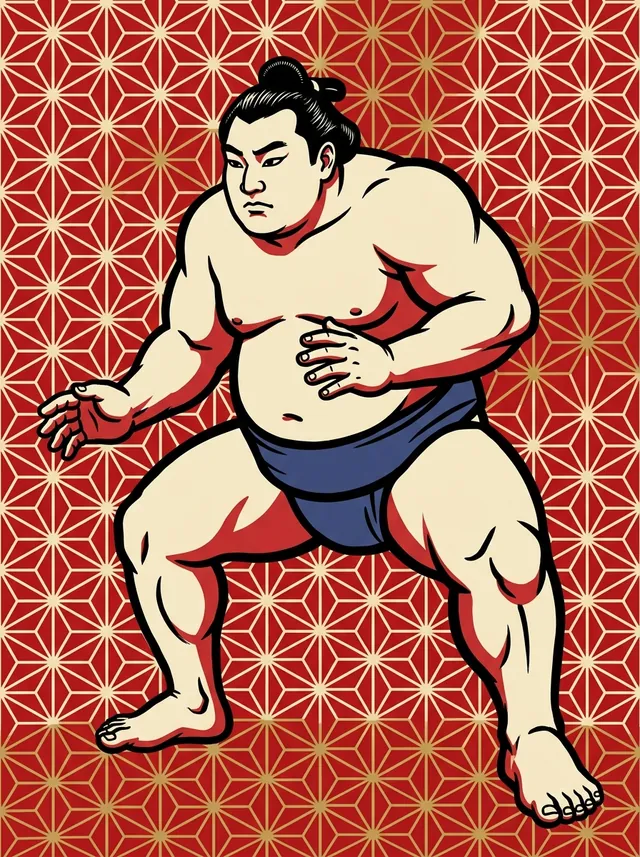 AI-generated illustration of a representative sumo wrestler. Not a photograph or a likeness of Kirinishiki Toshiro.