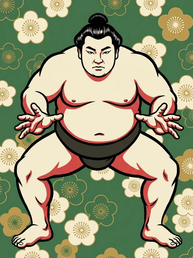 AI-generated illustration of a representative sumo wrestler. Not a photograph or a likeness of Nishikifuji Ryusei.