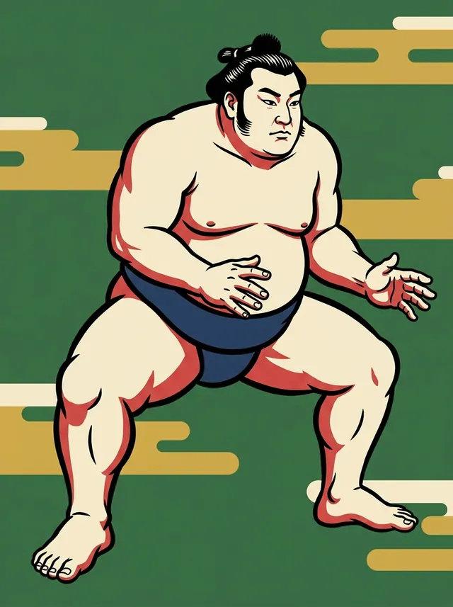 AI-generated illustration of a representative sumo wrestler. Not a photograph or a likeness of Takanotsuru Shinichi.
