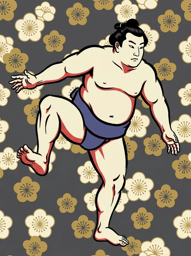 AI-generated illustration of a representative sumo wrestler. Not a photograph or a likeness of Kashiwado Yukichi.