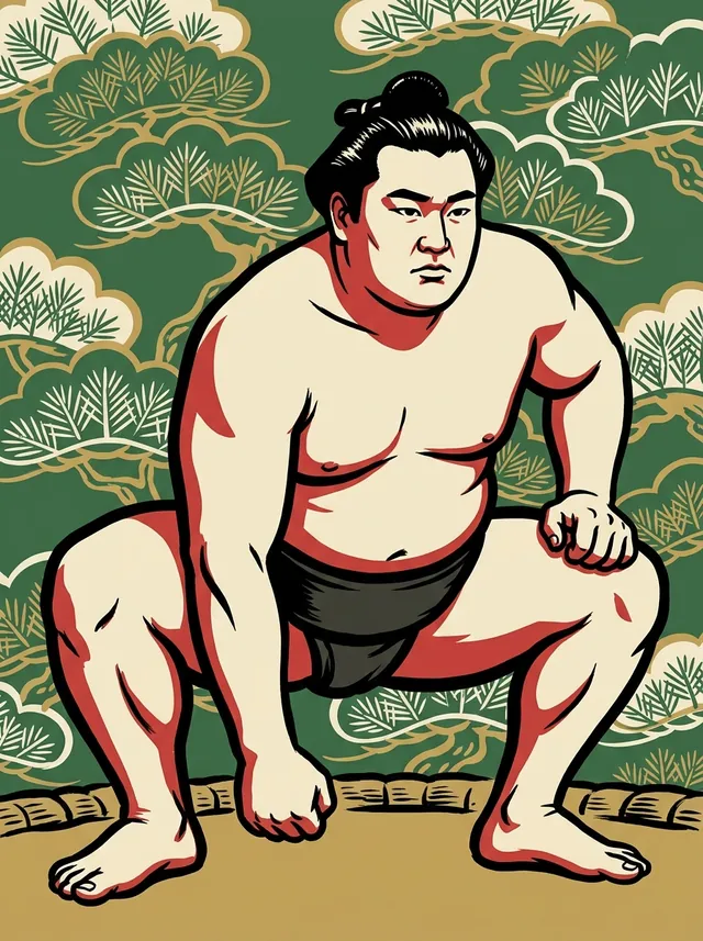 AI-generated illustration of a representative sumo wrestler. Not a photograph or a likeness of Kirinowaka Taro.