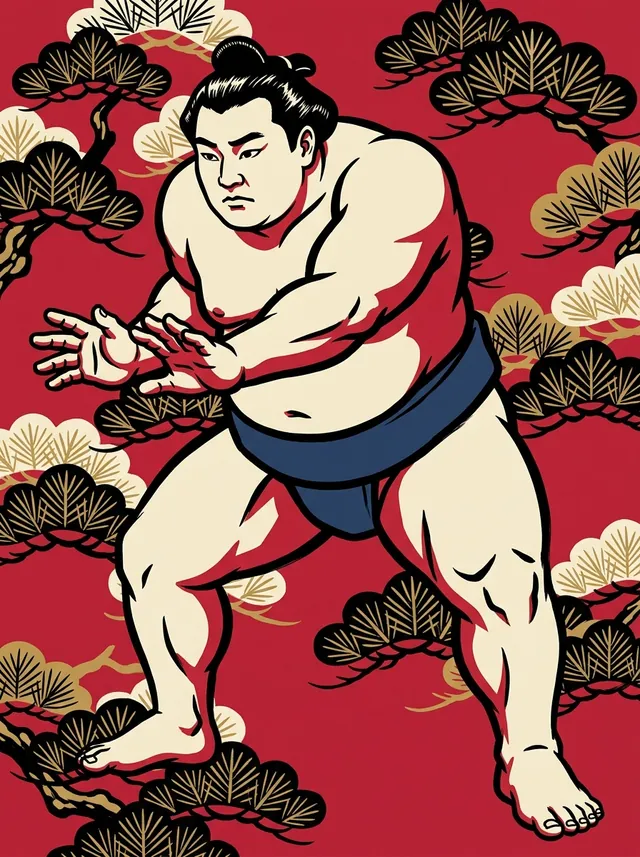 AI-generated illustration of a representative sumo wrestler. Not a photograph or a likeness of Kazekeno Genta.