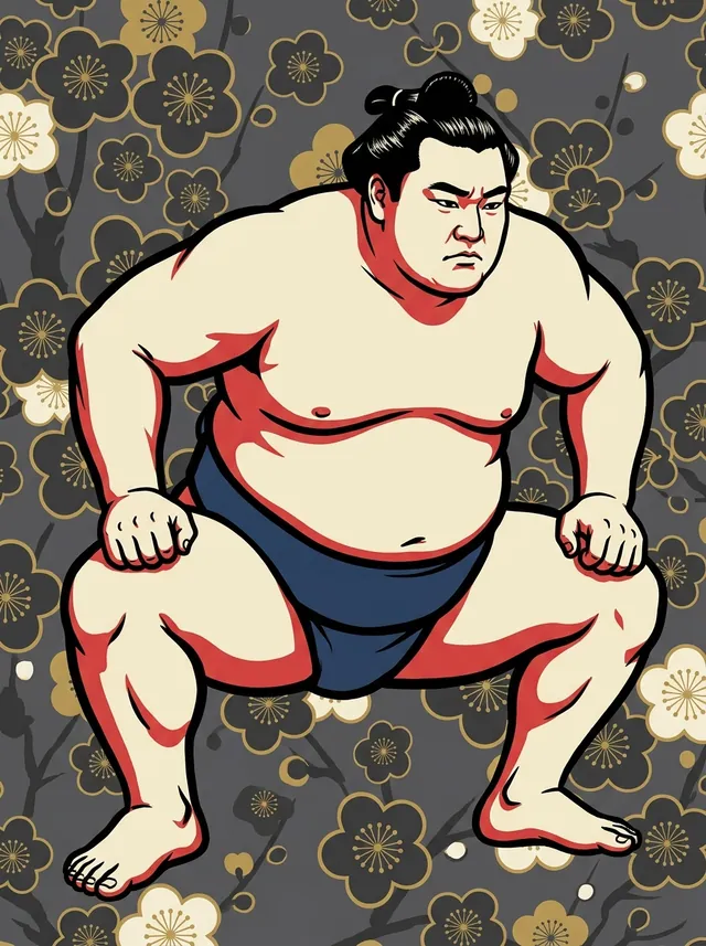 AI-generated illustration of a representative sumo wrestler. Not a photograph or a likeness of Hishofuji Hiroki.