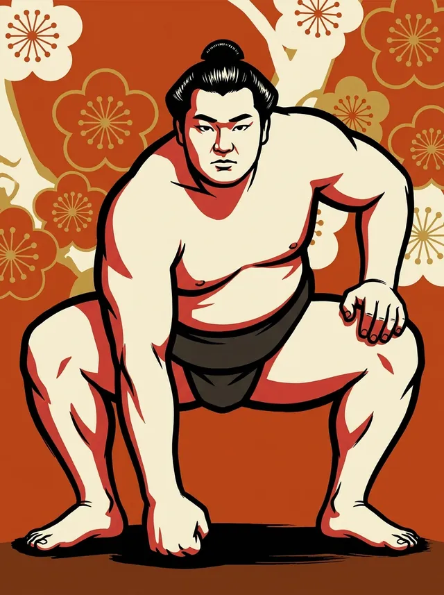 AI-generated illustration of a representative sumo wrestler. Not a photograph or a likeness of Hidanohana Shigeyoshi.