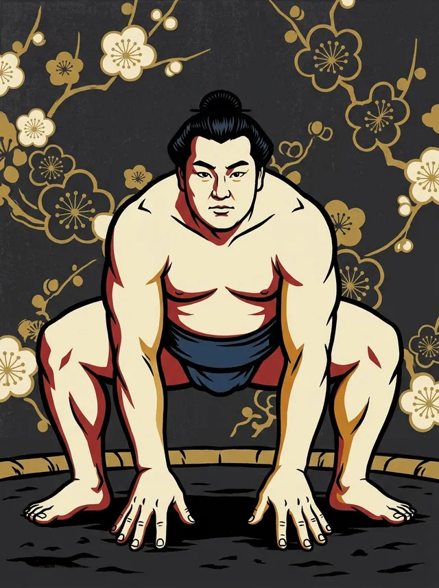 AI-generated illustration of a representative sumo wrestler. Not a photograph or a likeness of Komanosato Hideo.