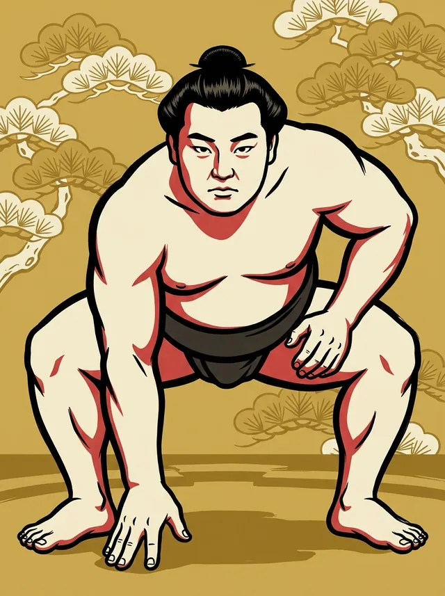 AI-generated illustration of a representative sumo wrestler. Not a photograph or a likeness of Nanasegawa Hideo.