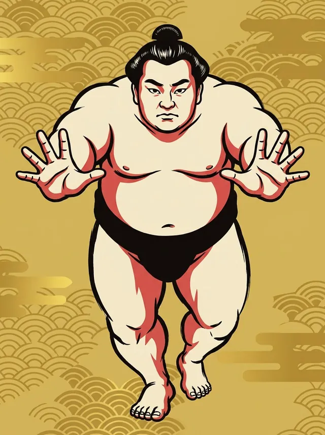 AI-generated illustration of a representative sumo wrestler. Not a photograph or a likeness of Takaryu Naoya.