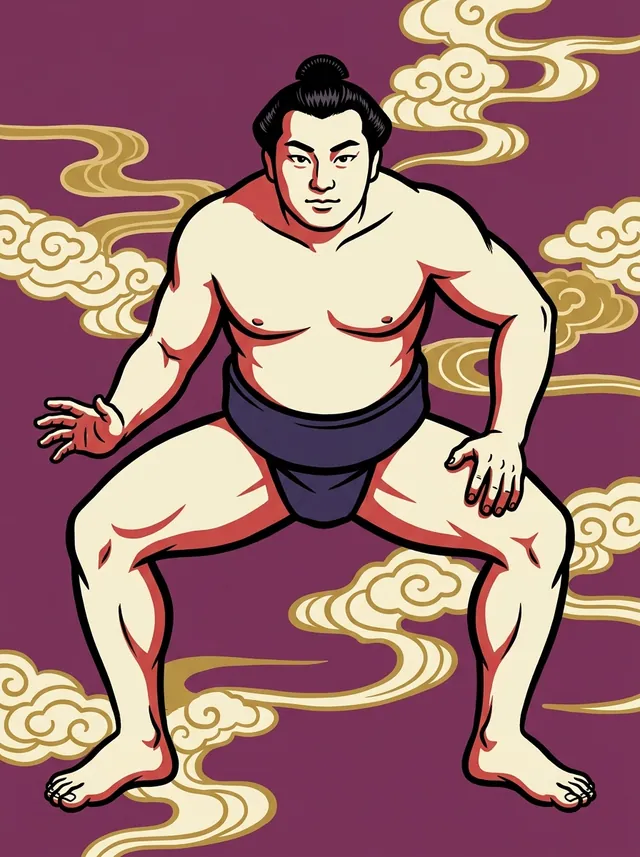 AI-generated illustration of a representative sumo wrestler. Not a photograph or a likeness of Kiryugawa Mitsuo.