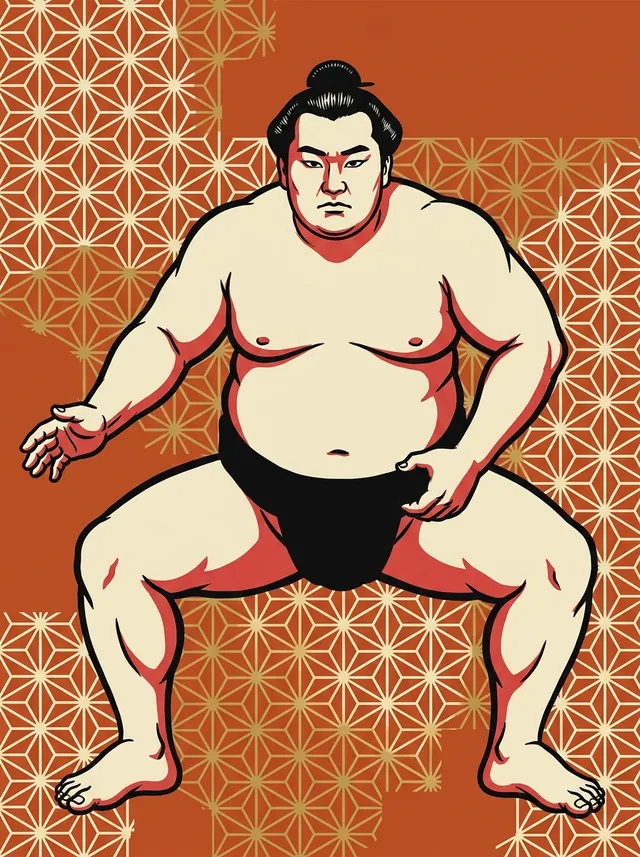 AI-generated illustration of a representative sumo wrestler. Not a photograph or a likeness of Towanoyama Yoshimitsu.