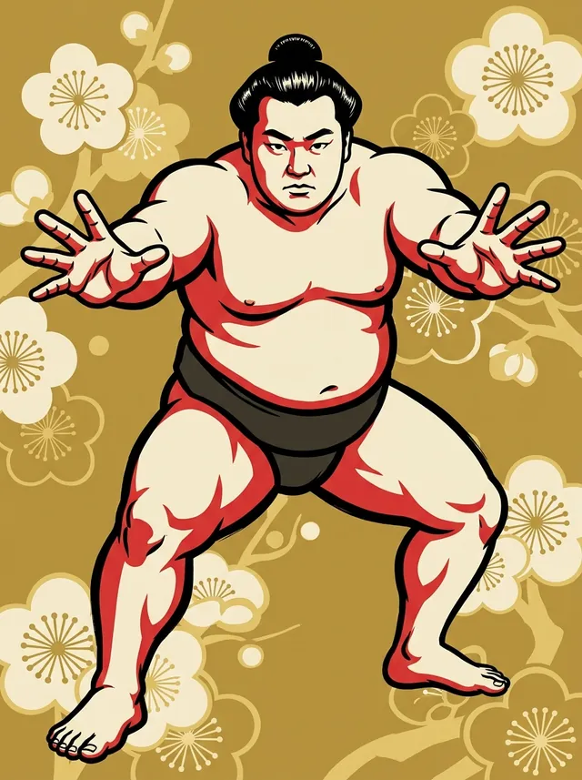 AI-generated illustration of a representative sumo wrestler. Not a photograph or a likeness of Nionoumi Shinji.