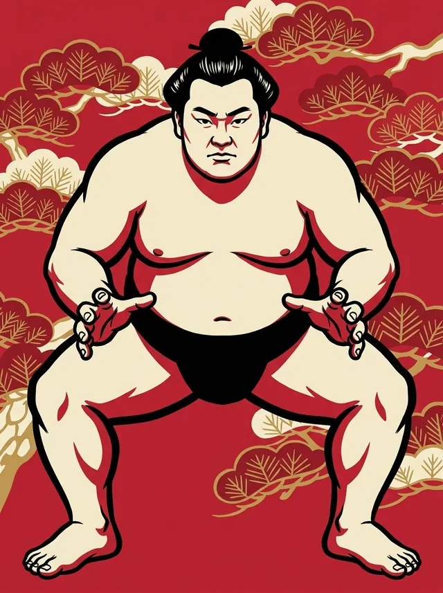AI-generated illustration of a representative sumo wrestler. Not a photograph or a likeness of Ryukozan Kazuto.