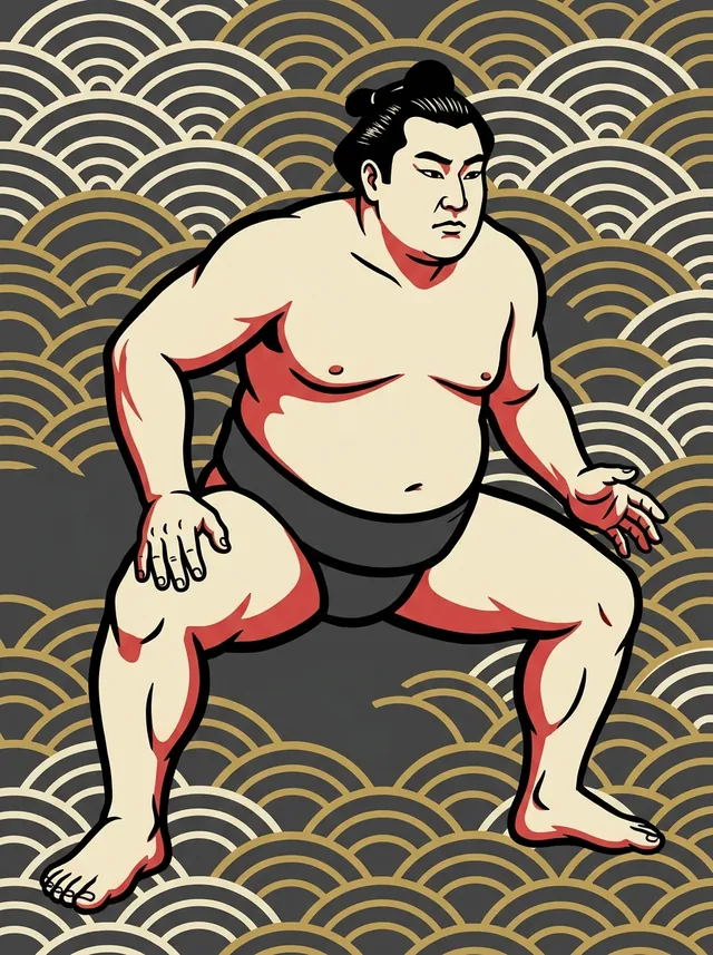 AI-generated illustration of a representative sumo wrestler. Not a photograph or a likeness of Kashimanada Kiichi.