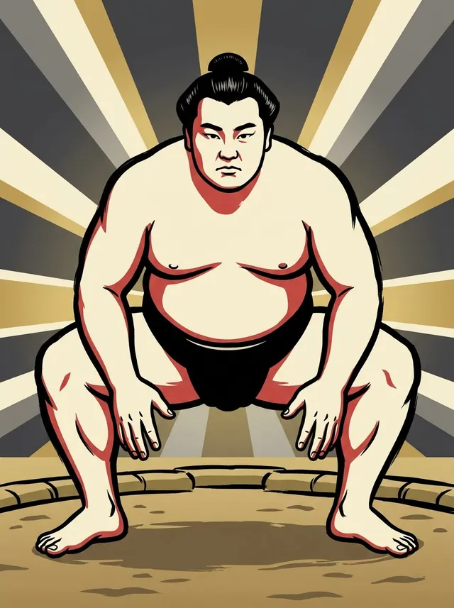 AI-generated illustration of a representative sumo wrestler. Not a photograph or a likeness of Ura Kazuki.